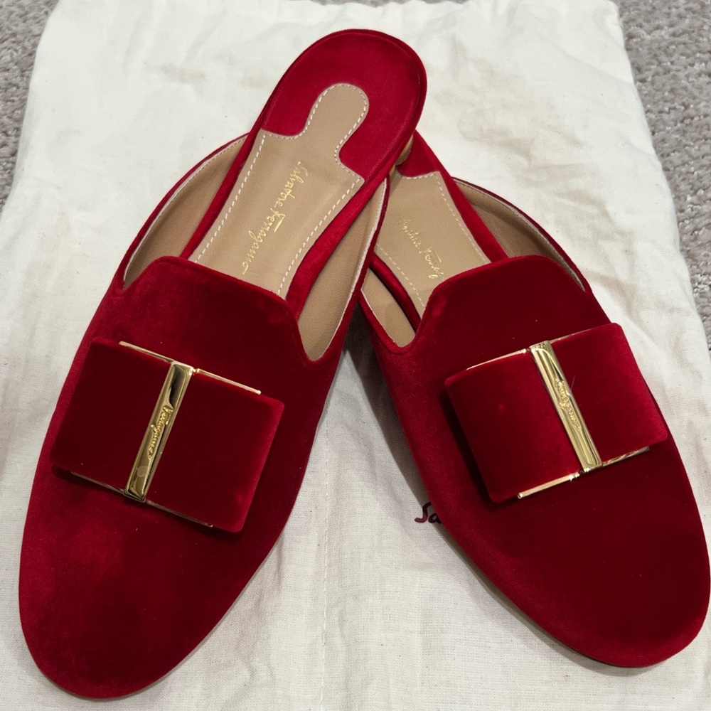 Salvatore Ferragamo- size 9 Red Velvet Mules